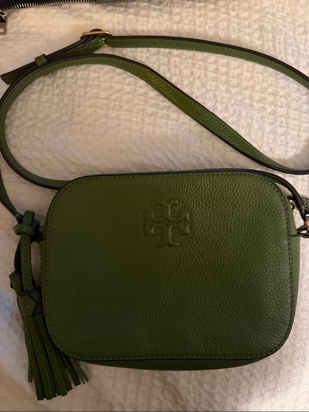 Tory Burch Olive Green Leather Crossbody with Tassel